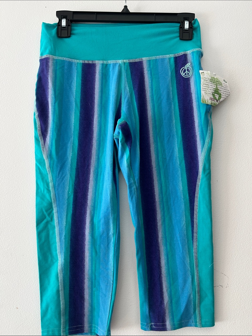Green Apple Teal and Blue Striped Capri Leggings